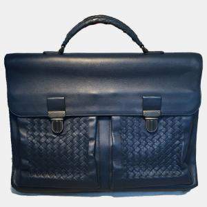 Bottega Veneta Navy Blue Leather Briefcase