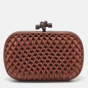 Pre Owned Bottega Veneta Brown Leather Knot Clutch