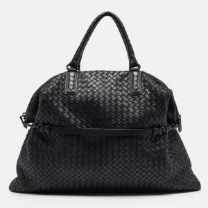 Pre Owned Bottega Veneta Midnight Blue Intrecciato Leather Maxi Convertible Tote