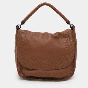 Bottega Veneta Brown Intrecciato Leather Flap Hobo