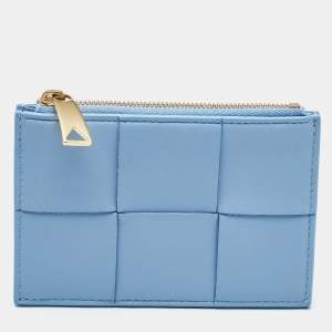 Bottega Veneta Light Blue Leather Cassette Zip Card Holder