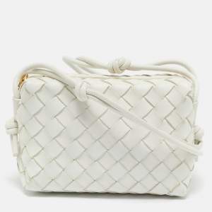 Bottega Veneta White Intrecciato Leather Mini Loop Camera Crossbody Bag