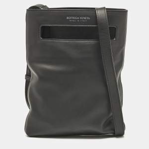Bottega Veneta Black Leather Slot Messenger Bag