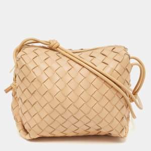 Pre Owned Bottega Veneta Beige Intrecciato Leather Small Loop Camera Bag