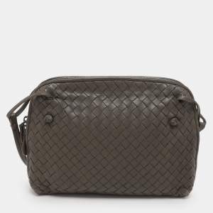Pre Owned Bottega Veneta Grey Intrecciato Leather Nodini Crossbody Bag