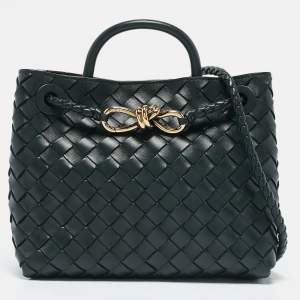 Pre Owned Bottega Veneta Dark Green Intrecciato Leather Small Andiamo Tote