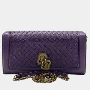 Bottega Veneta Purple Leather Mesh Clutch and Shoulder  Bag