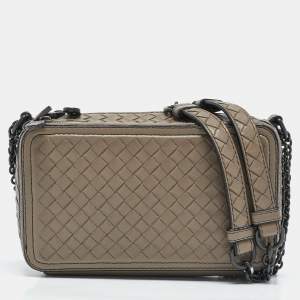 Bottega Veneta Beige Intrecciato Leather Double Zip Camera Crossbody Bag