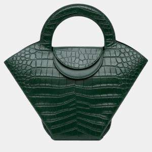 Bottega Veneta Green Crocodile Embossed Doll Top Handle Bag