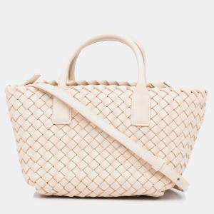 Bottega Veneta Pink Mini Lambskin Intreccio Cabat Tote