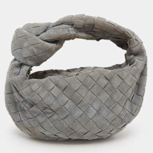 Pre Owned Bottega Veneta Grey Intrecciato Suede Mini Jodie Hobo