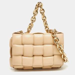 Bottega Veneta Beige Padded Leather Chain Cassette Shoulder Bag