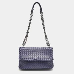 Bottega Veneta Navy Blue Intrecciato Leather Small Olimpia Shoulder Bag
