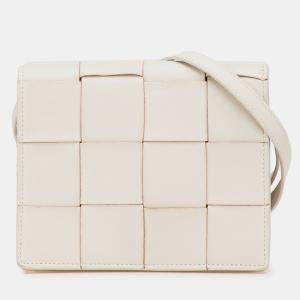 Bottega Veneta White Mini Lambskin Maxi Intrecciato Cassette Crossbody Bag