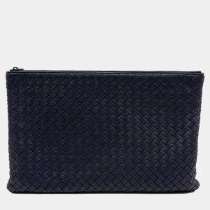 Bottega Veneta Navy Blue Leather mesh clutch