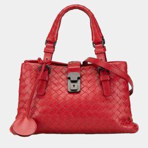 Bottega Veneta Red Mini Nappa Intrecciato Roma Satchel