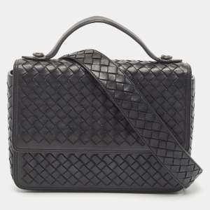 Bottega Veneta Black Intrecciato Leather Alumna Top Handle Bag