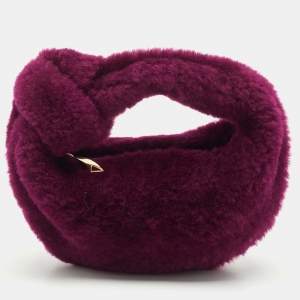 Pre Owned Bottega Veneta Burgundy Shearling Mini Jodie Hobo