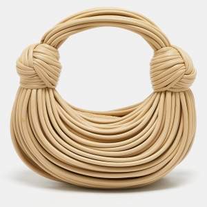 Bottega Veneta Beige Leather Mini Tubular Double Knot Hobo