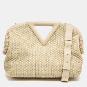 Bottega Veneta Beige Knit Leather Medium Point Shoulder Bag