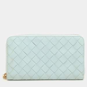 Bottega Veneta Blue Intrecciato Leather Zip Around Wallet