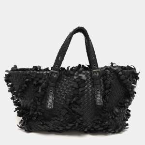 Bottega Veneta Black Intrecciato Leather Fringe Patchwork Lido Tote