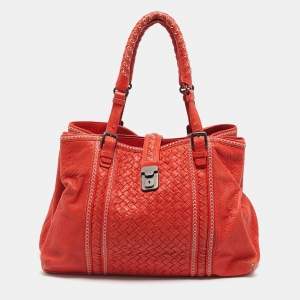 Bottega Veneta Red Intrecciato Pebbled Leather Medium Roma Tote