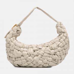 Bottega Veneta White Foulard Intrecciato Calfskin Banana Hobo