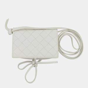 Bottega Veneta White Leather Intrecciato Crossbody Pouch