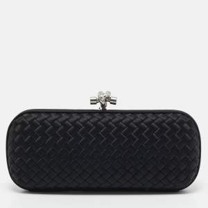 Bottega Veneta Black Intrecciato Satin Stretch Knot Clutch