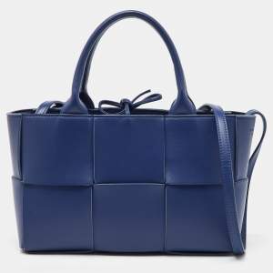Bottega Veneta Blue Intrecciato Leather Mini Arco Tote