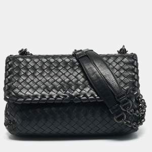 Bottega Veneta Black Intrecciato Leather Small Olimpia Shoulder Bag