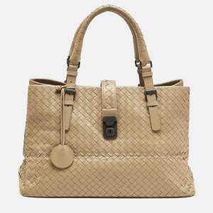 Bottega Veneta Beige Intrecciato Leather Medium Roma Tote