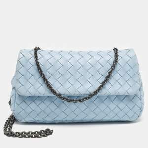 Bottega Veneta Light Blue Intrecciato Leather Chain Crossbody Bag