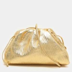 Bottega Veneta Metallic Gold Bark Leather Mini The Pouch Bag