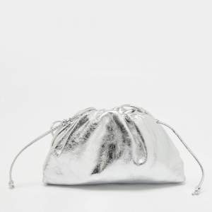 Pre Owned Bottega Veneta Silver Leather Mini The Pouch Clutch 