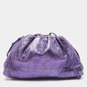 Bottega Veneta Metallic Purple Leather Mini The Pouch Clutch 