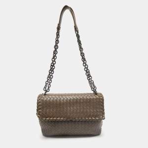 Bottega Veneta Dark Beige Intrecciato Leather Medium Olimpia Shoulder Bag