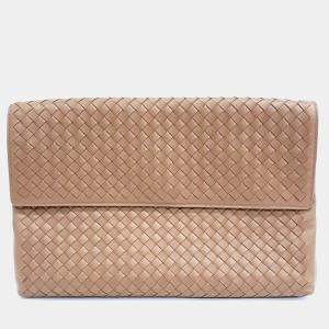 Bottega Veneta Brown Leather Mesh Flap Clutch