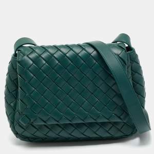 Bottega Veneta Emerald Green Intrecciato Leather Cobble Crossbody Bag