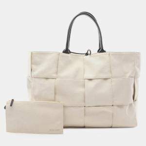 Bottega Veneta White Large Canvas Intrecciato The Arco Tote