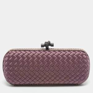 Bottega Veneta Purple Intrecciato Satin and Water Snakeskin Trim Knot Long Clutch