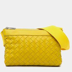 Bottega Veneta Yellow Nappa Intrecciato Duo Crossbody Shoulder Bag
