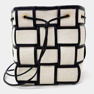 Bottega Veneta Beige/Black Canvas Cassette Bucket Bag