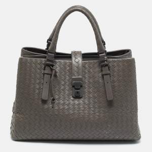 Bottega Veneta Grey Intrecciato Leather Medium Roma Tote