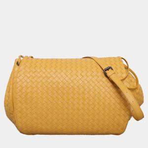 Bottega Veneta Intrecciato  Yellow Leather Messenger Bag