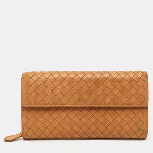 Bottega Veneta Brown Intrecciato Leather Flap Continental Wallet