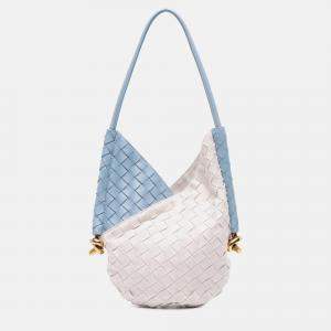 Bottega Veneta Blue/White Small Nappa and Canvas Intrecciato Solstice Shoulder Bag