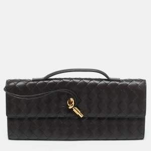 Bottega Veneta Brown Intrecciato Leather Medium Andiamo Clutch