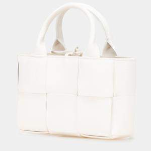 Bottega Veneta White Mini Lambskin Intreccio Arco Tote